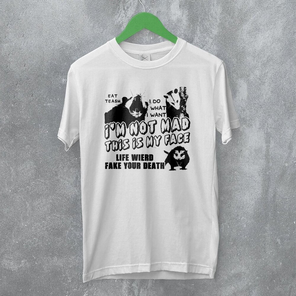 Opossum Im Not Mad This Is My Face Funny Angry Animal Graphic Humor T-Shirt 90